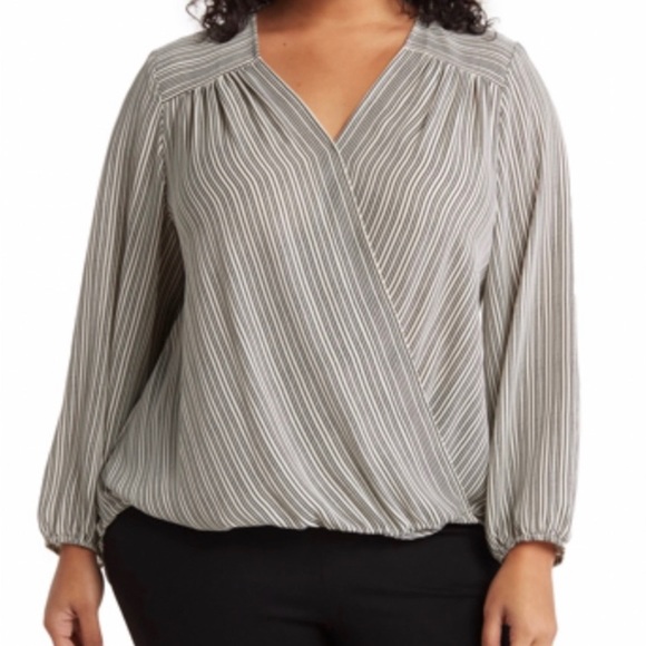 NWT | Max Studio | Ivory & Black Striped Faux Wrap Blouse | Size: L - Picture 4 of 4